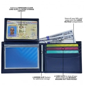 Tommy Hilfiger Men's Slim Bifold Leather Wallet- Navy